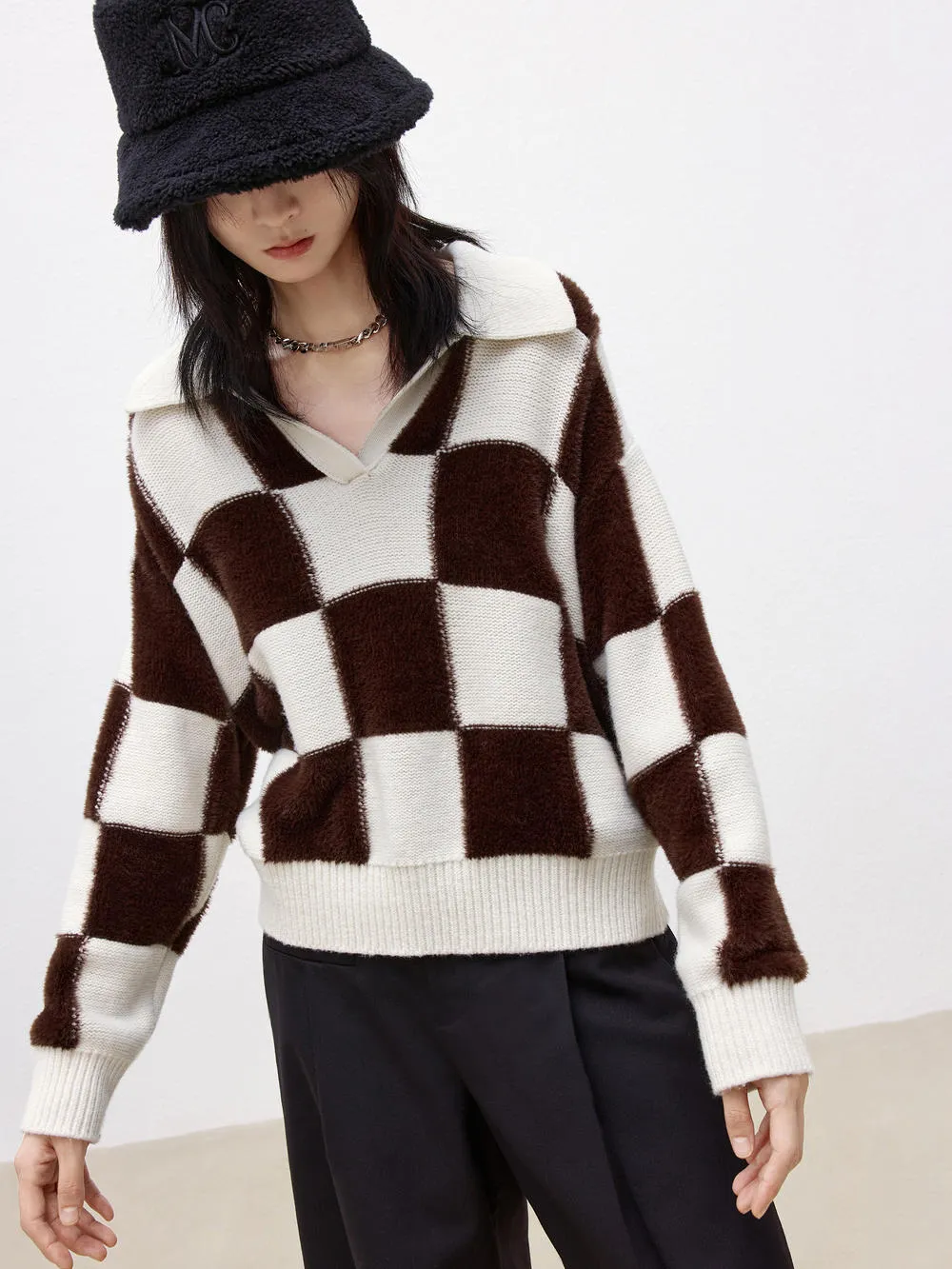 Wool Blend Checked Sweater