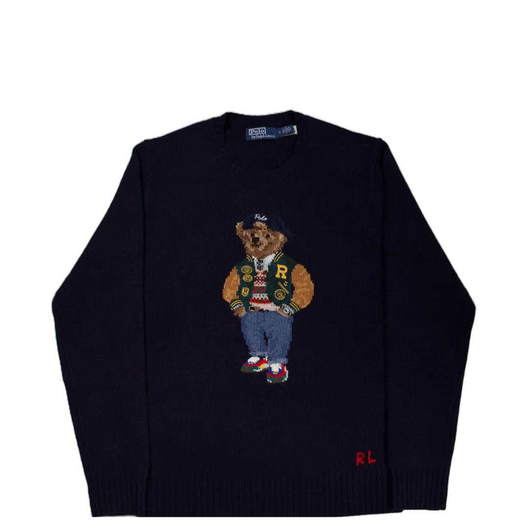 WOOL BLEND POLO BEAR SWEATER NAVY