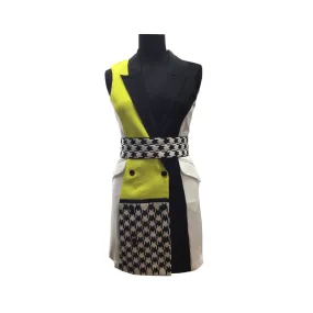 Yellow Neon Houndstooth Blazer Dress with Belt