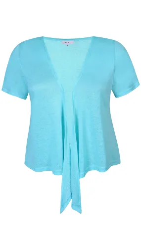 Zhenzi Agar Short Sleeve Cardigan in Blue