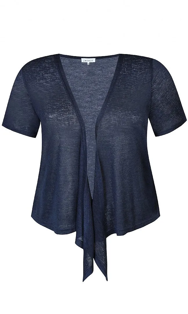 Zhenzi Agar Short Sleeve Cardigan in Navy