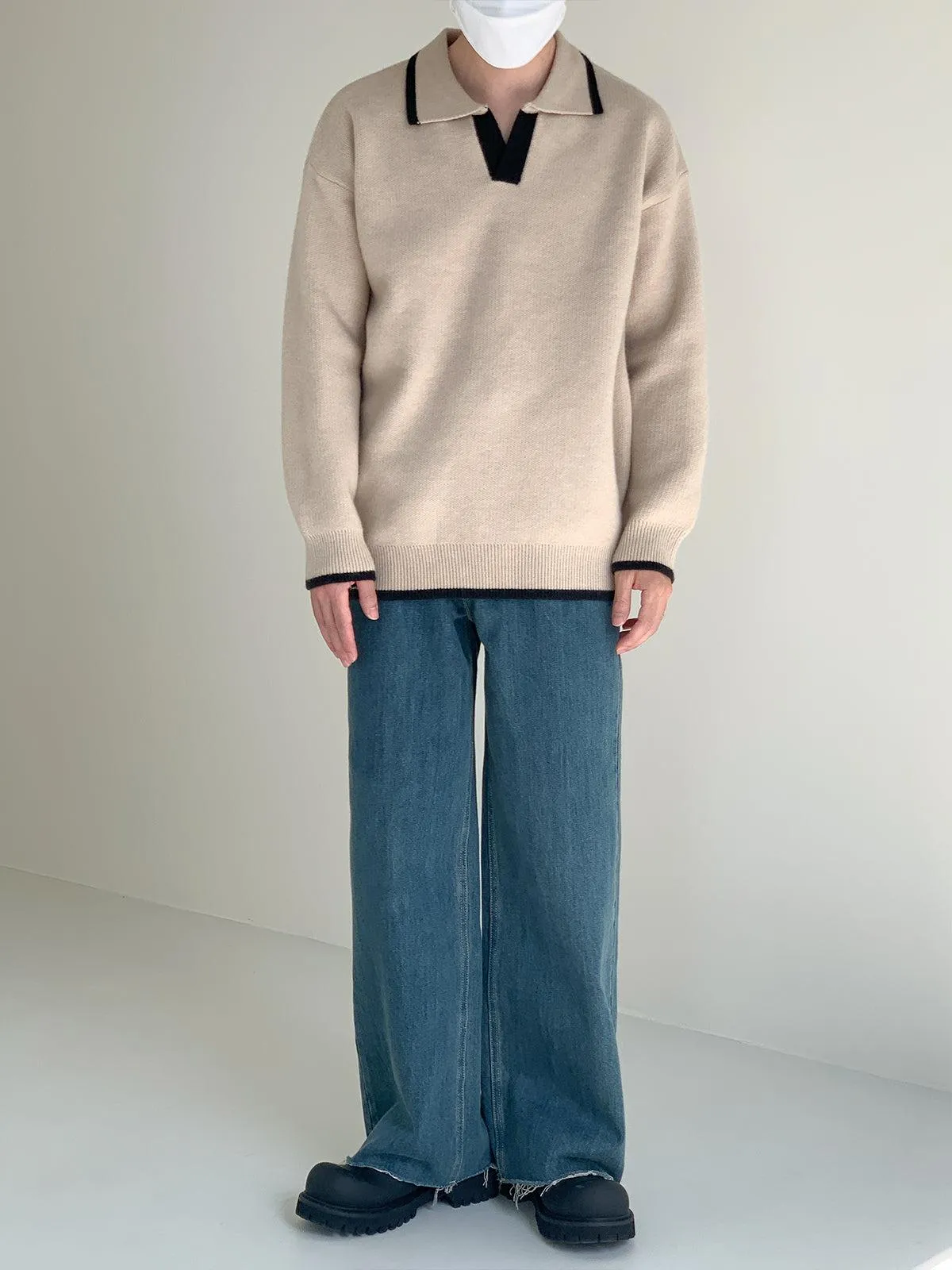 Zhou Comfy Contrast Hem Knitted Sweater