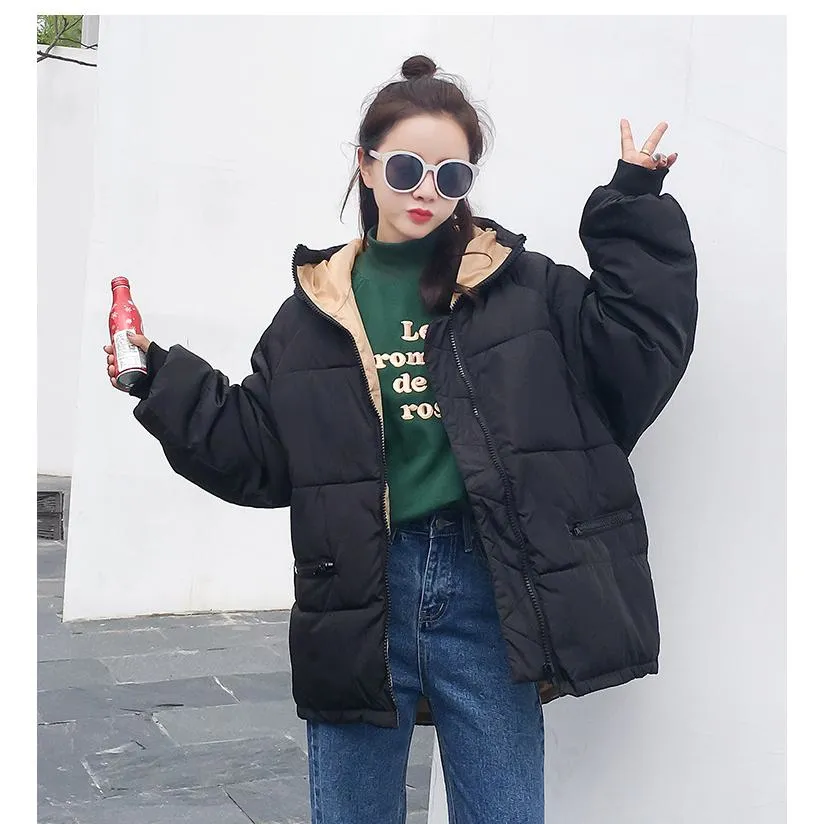 Zipper-Pocket Hooded Cropped Puffer Jacket